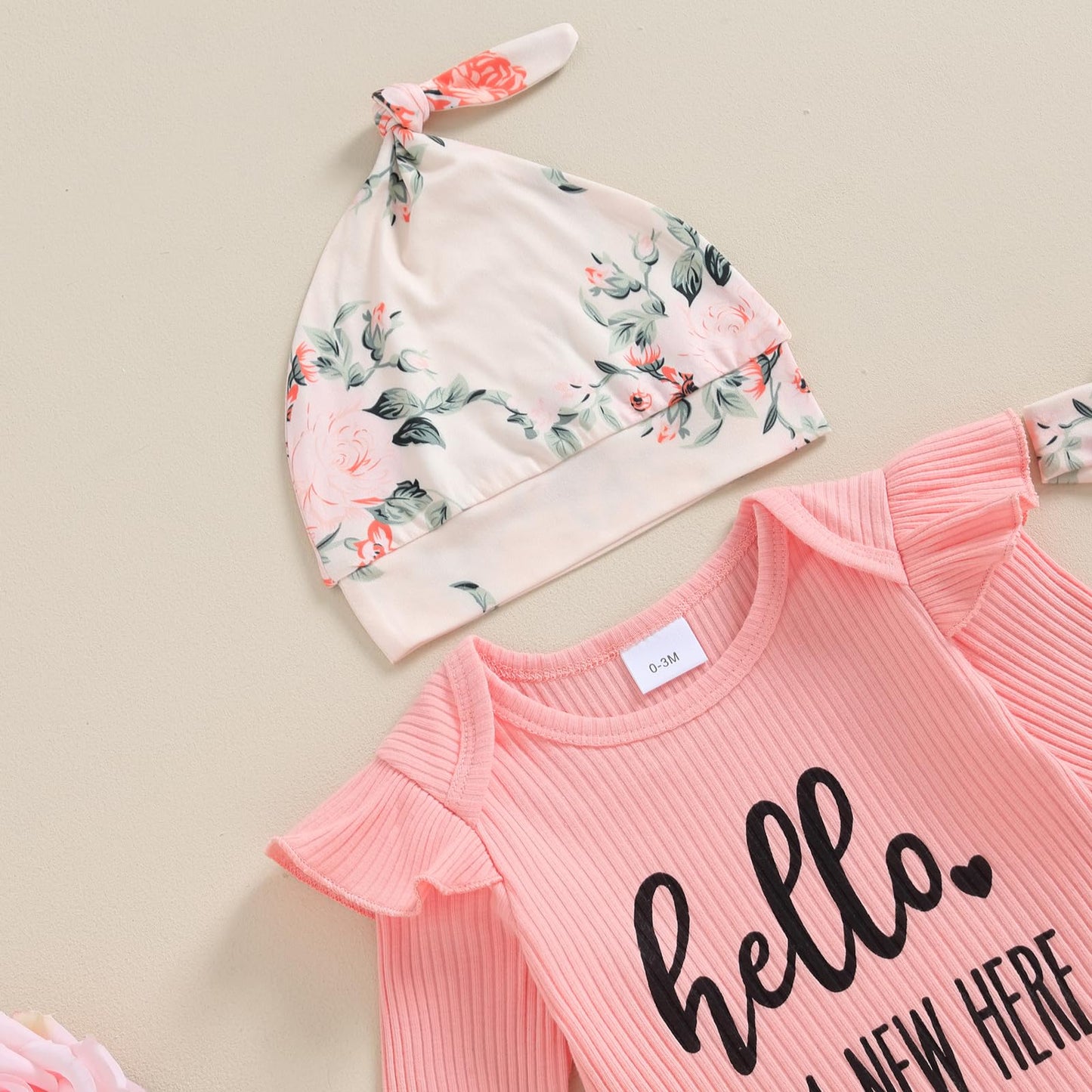 Hello World Newborn Outfit Baby Girl Going Home Outfit Ruffle Ribbed Romper Top Floral Pants Set Cute Summer Clothes