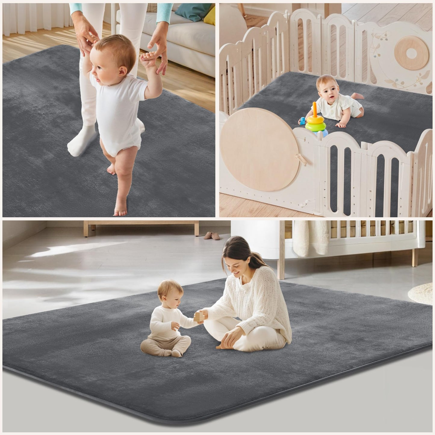 Thick Baby Play Mat for Floor,50 x 50 Playpen Mat,Tummy Time Foam Mat,Ultra Soft Support & Plush Feel,Easy Care with Non-Slip Cushioned for Infant,Kids and Toddler Crawling,Beige