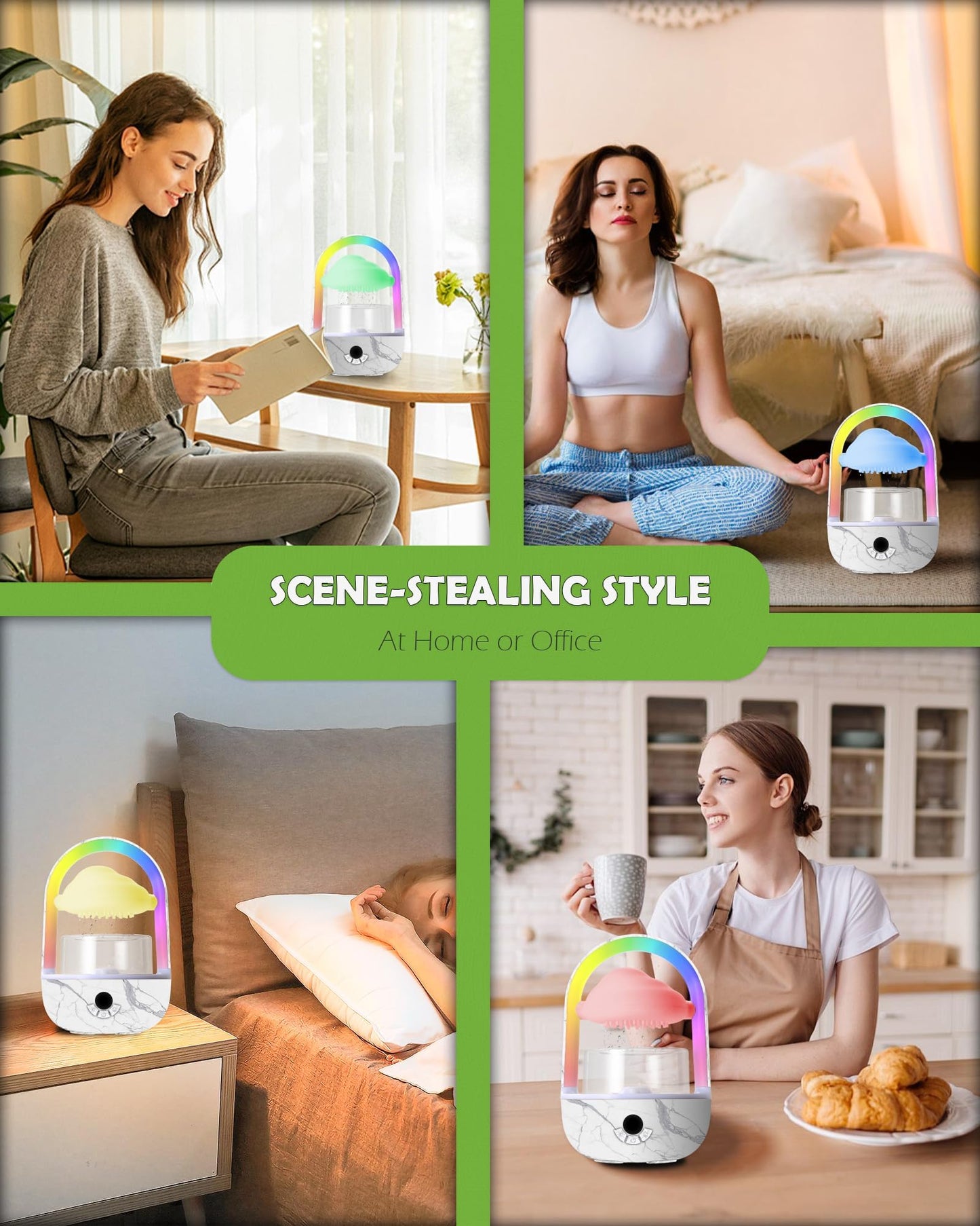 Weljoy Aromatherapy Essential Oil Diffuser Rainbow Rain Cloud Micro Humidifier Water Drip Mushroom Diffuser with Running Lights Rain Sounds for Sleeping-Tabletop Water Fountain&Night Light