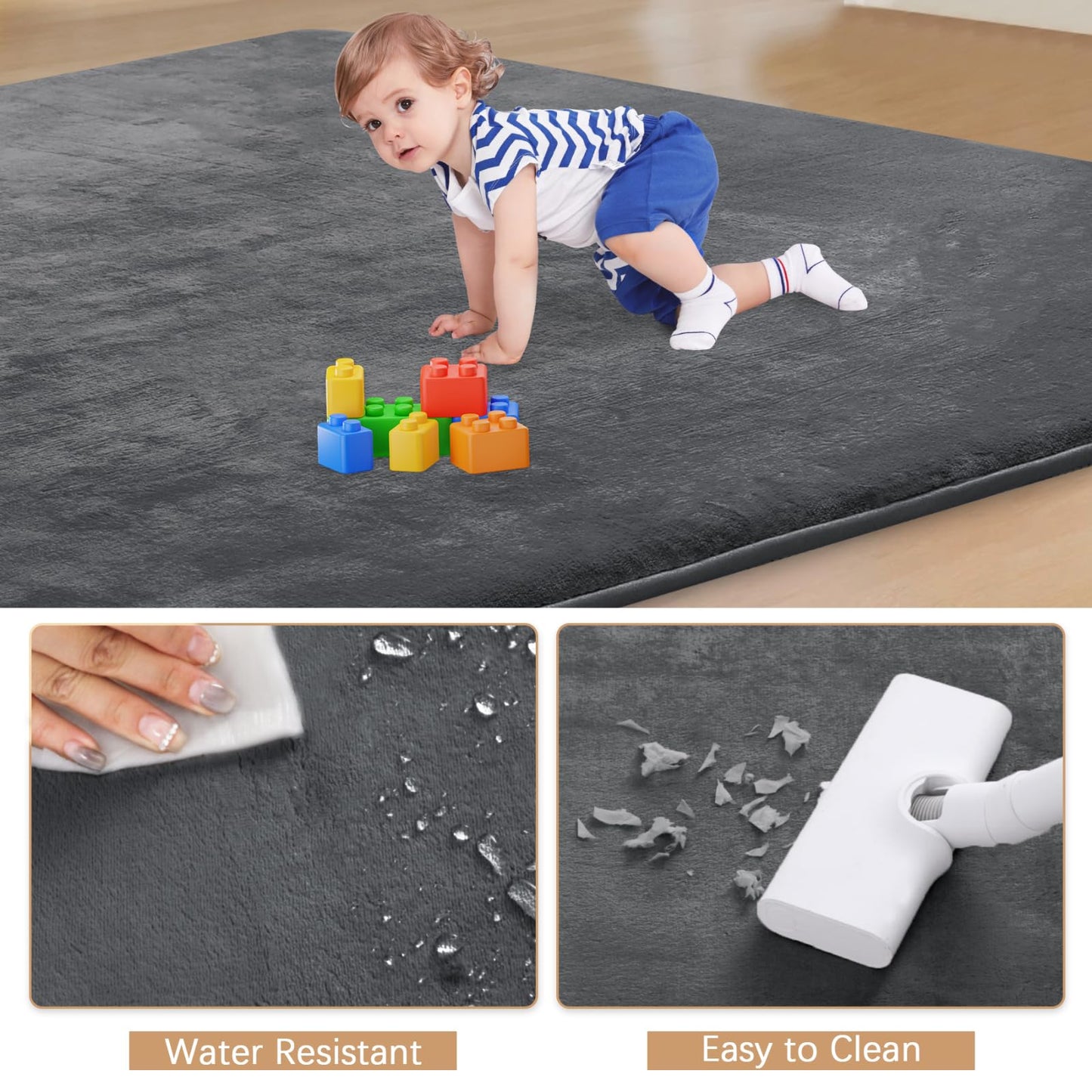 Thick Baby Play Mat for Floor,50 x 50 Playpen Mat,Tummy Time Foam Mat,Ultra Soft Support & Plush Feel,Easy Care with Non-Slip Cushioned for Infant,Kids and Toddler Crawling,Beige