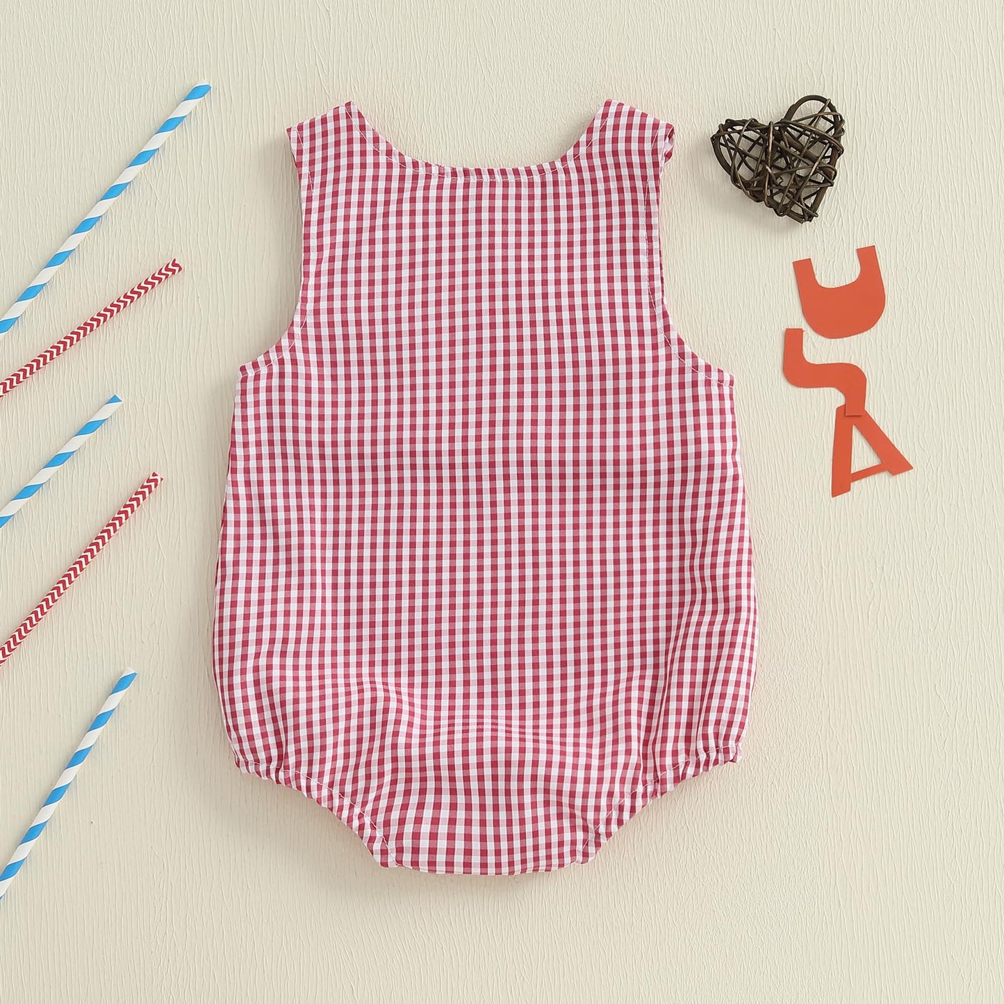 Baby Girl Pumpkin Embroidery Jumpsuit Halloween Sleeveless Round Neck Plaid Tank Romper
