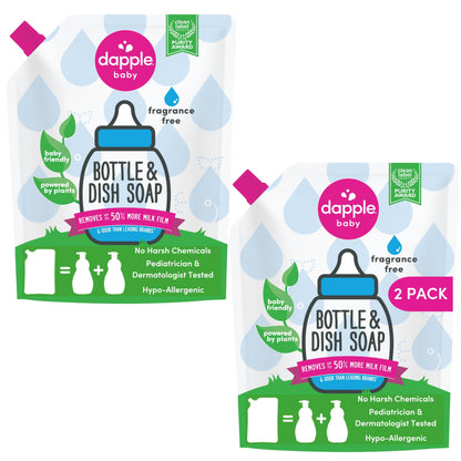 Dapple Baby Bottle Soap, Hypoallergenic Dish Soap for Baby Bottles, Powered by Plants, Travel Size, Fragrance Free, 3 Fl Oz (Pack of 2)