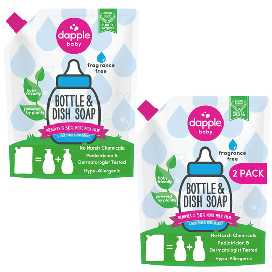 Dapple Baby Bottle Soap, Hypoallergenic Dish Soap for Baby Bottles, Powered by Plants, Travel Size, Fragrance Free, 3 Fl Oz (Pack of 2)