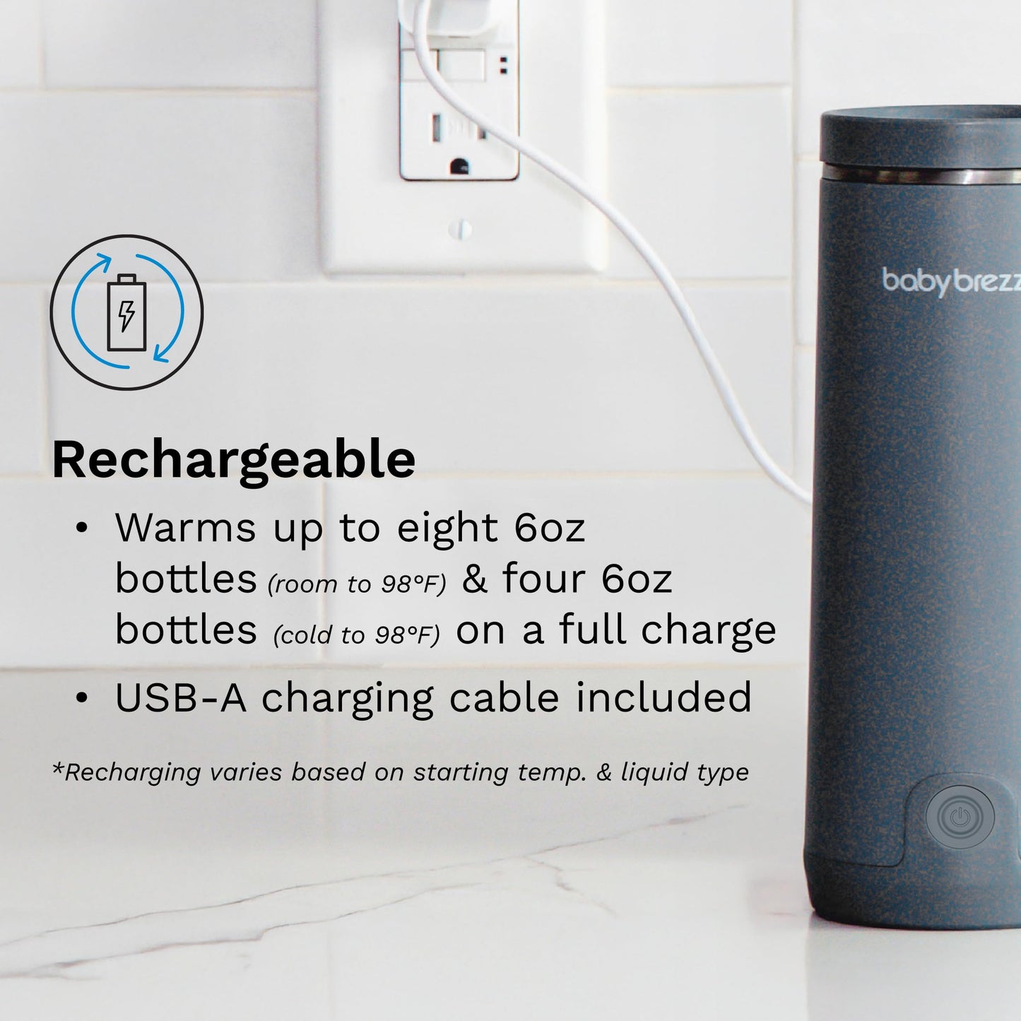 Baby Brezza Superfast Portable Baby Bottle Warmer – 67% Faster - Travel Breastmilk Warmer and Formula Warmer - Safe, Even Heating - Up to 9oz - No Adapters, Black