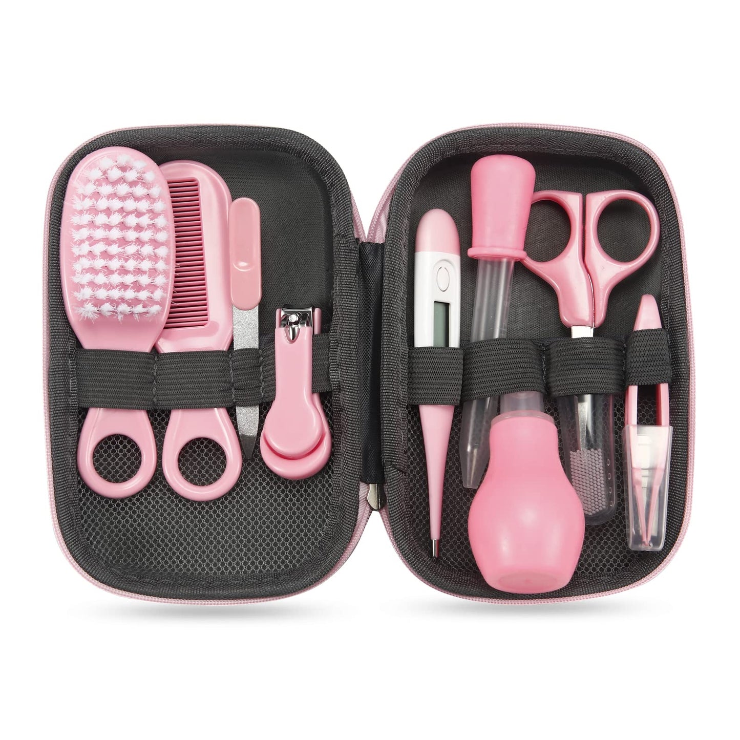 PandaEar Baby Healthcare & Grooming Kit - Baby Safety Set Comb, Brush, Finger Toothbrush, Nail Clippers, Scissors, Nasal Aspirator - Nursery Care Kit (Blue)