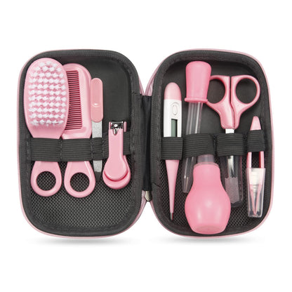 PandaEar Baby Healthcare & Grooming Kit - Baby Safety Set Comb, Brush, Finger Toothbrush, Nail Clippers, Scissors, Nasal Aspirator - Nursery Care Kit (Blue)