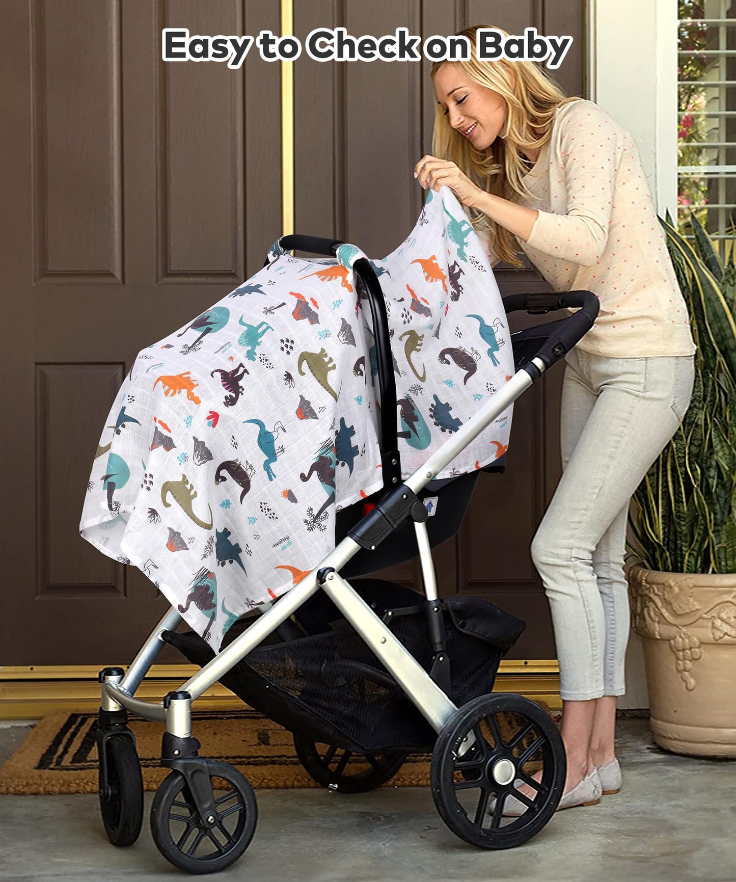Rquite Car Seat Cover, Muslin Cotton Infant Car Seat Canopy, Breathable Baby Carrier Cover, Summer Stroller Sun Shade, Flower