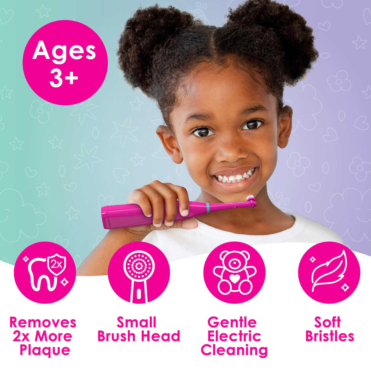 Brusheez Kids’ Electric Toothbrush Set - Safe & Effective for Ages 3+ - Parent Tested & Approved with Gentle Bristles, 2 Brush Heads, Rinse Cup, 2-Minute Timer, & Storage Base (Sparkle The Unicorn)