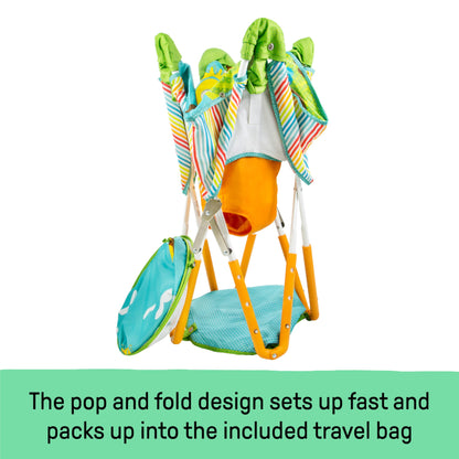 Bright Starts Pop 'N Jump Portable Activity Jumper, Indoor/Outdoor Use, Owl Forest with 4 Sensory Toys, Ages 6-12 Months