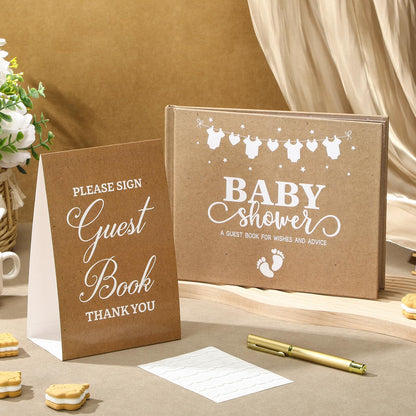 27 Pcs Butterfly Floral Baby Shower Guest Book Set Baby Shower Sign in Guest Floral Book Place Table Cards with Gold Pen Adhesive Photo Corner for Birthday Party
