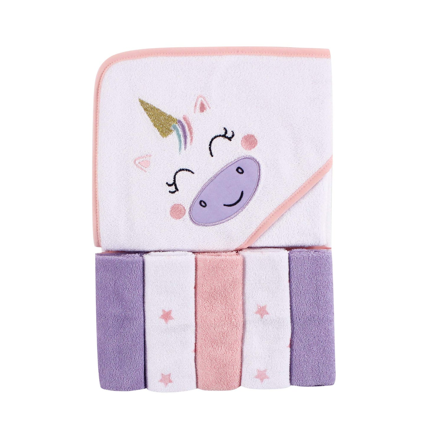 Luvable Friends Unisex Baby Hooded Towel with Five Washcloths, Cotton,Polyester,Ikat Elephant, One Size