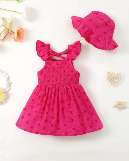 Renotemy Infant Baby Girl Dresses Toddler Girl Clothes Summer Cotton Linen Boho Smocked Sundress Gift for Girls with Hat