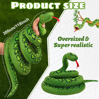 Snake Plush 118inch/300cm Stuffed Snake Animal Large Snake Toys Christmas Birthday Gifts for Boys Girls Kids Giant Stuffed Animals Snake Lifelike Plush Snake Fake Snake Yellow