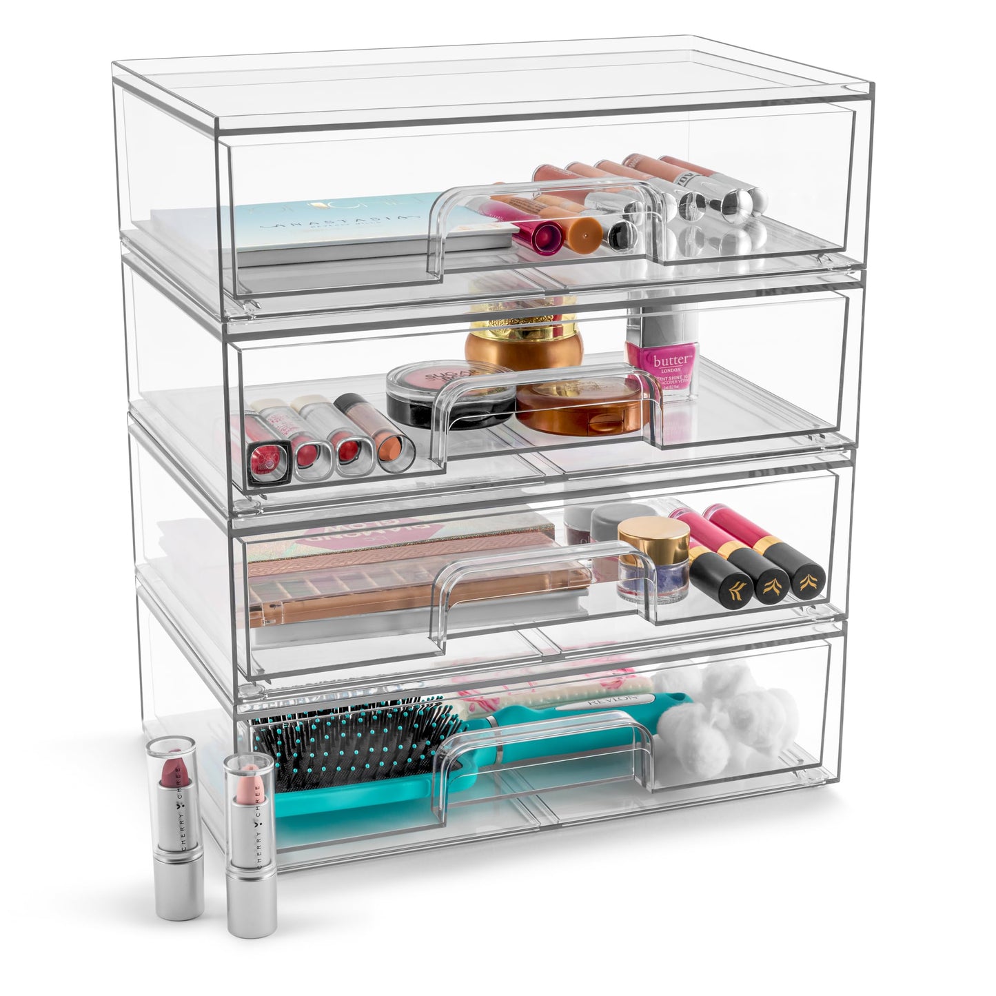 Sorbus Acrylic Storage Containers - 2 Pack, Stackable Storage Bins Set for Bathroom Organization - Clear Acrylic Drawer Organizers - Makeup Case Pull-Out Drawers (7.6’’ and 4.4’’ Tall)
