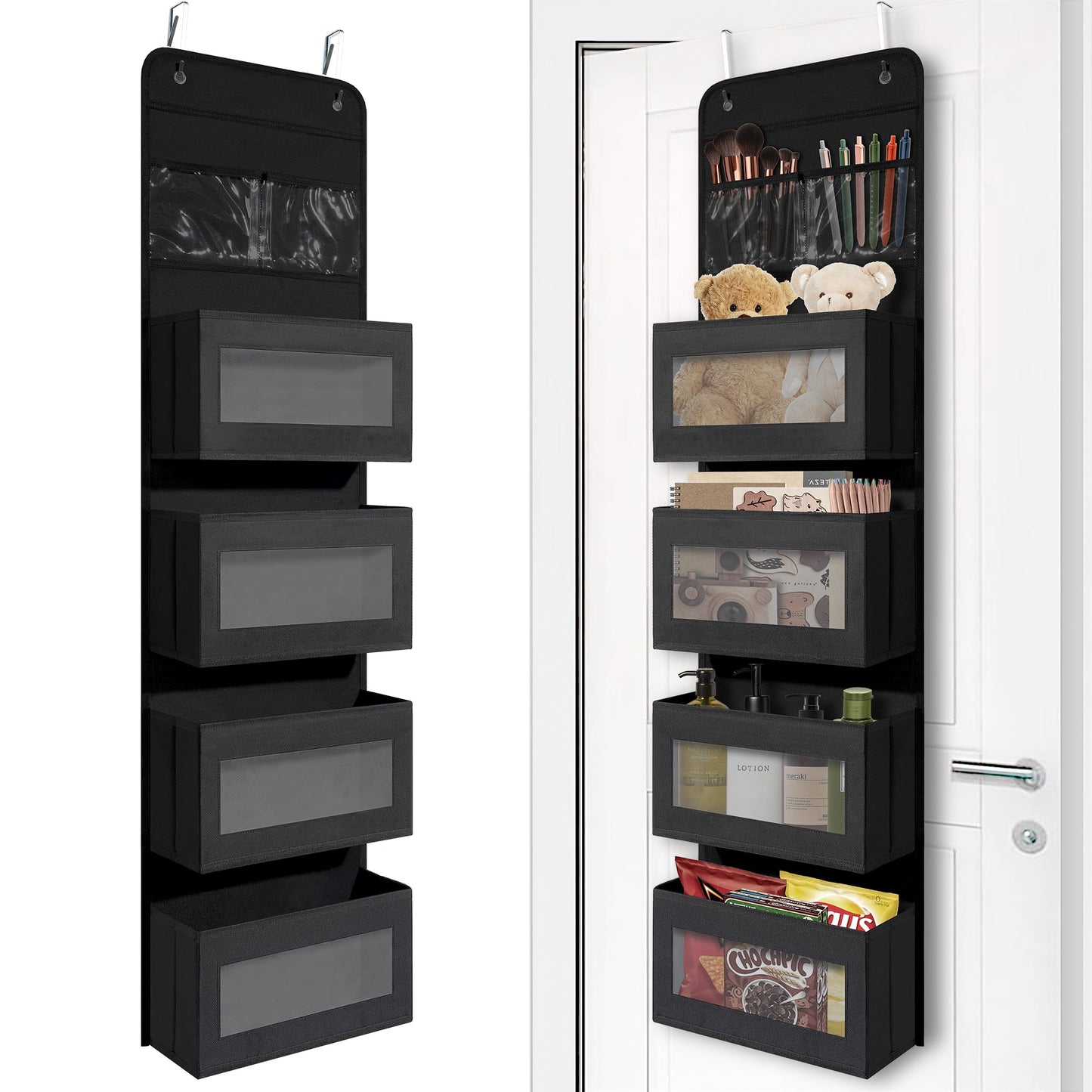 Over Door Organizer with 4 Large Capacity Pockets, Hanging Organizer Storage for Closet Bathroom Nursery Bedroom Dorm, Toys Cosmetics Sundries and Baby Essentials, Gray