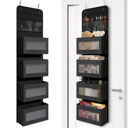 Over Door Organizer with 4 Large Capacity Pockets, Hanging Organizer Storage for Closet Bathroom Nursery Bedroom Dorm, Toys Cosmetics Sundries and Baby Essentials, Gray