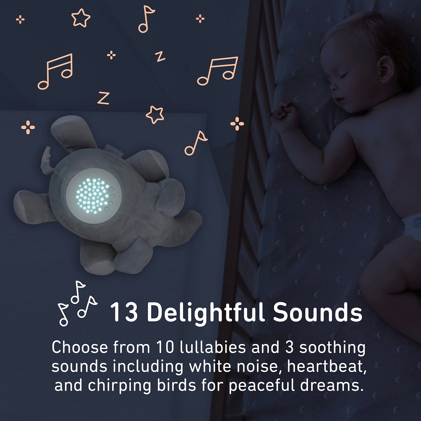 PureBaby Sound Sleepers Portable Sound Machine & Star Projector - Plush Sleep Aid for Baby and Toddlers with Soothing Night Light Display, 10 Lullabies, White Noise, and Heartbeat Sounds (Unicorn)