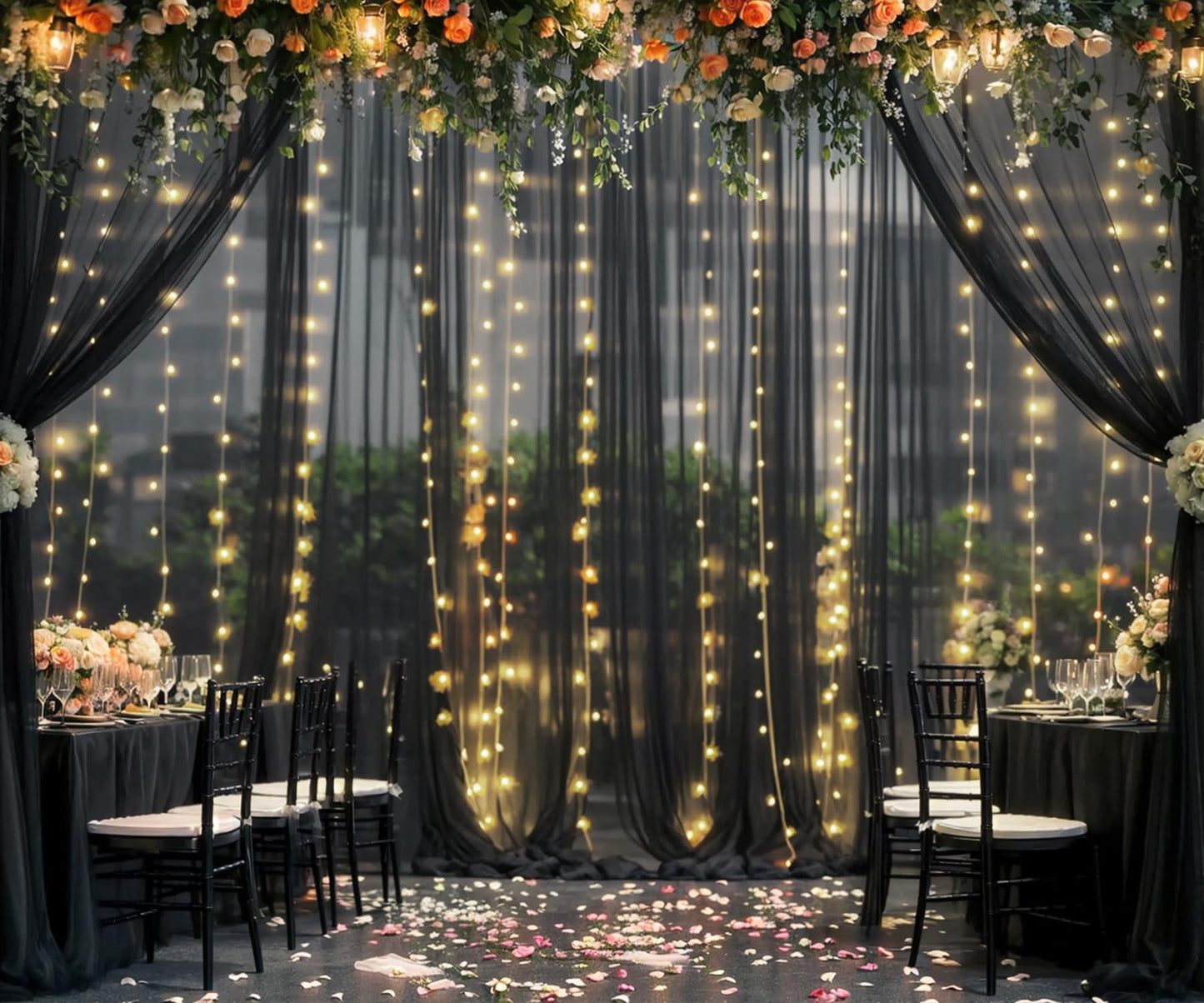 White Tulle Backdrop Curtain with Lights String for Parites 10×8ft Sheer Backdrop Curtains White Curtain Backdrop for Wedding Baby Shower Birthday Party Photo Shoot Decorations(2 Panels 10ft×8ft)