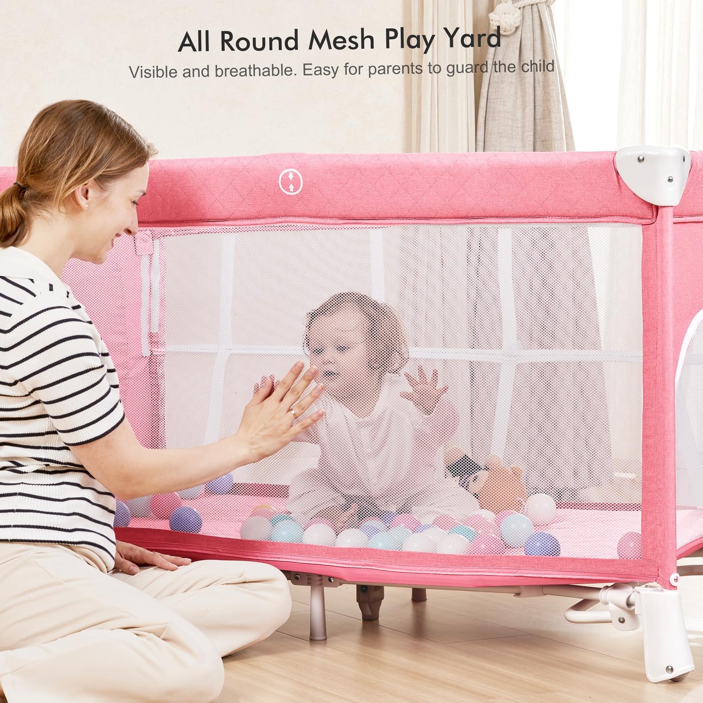 ANGELBLISS 5 in 1 Baby Bassinet, Bedside Crib & Playpen, Pack and Play Bassinet with Diaper Changer and Removable Rocker, Easy Folding Portable Crib with Mobile, Sheet & Mattress (Grey)