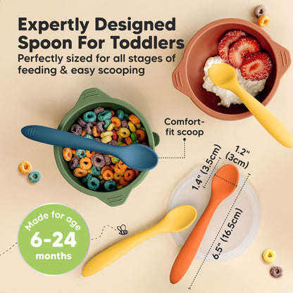 KeaBabies Silicone Baby Spoons, Self Feeding 6-12 months - 3-Pack Baby Weaning Eating Utensils, Toddler First Food Training Spoon, Infant, Kids Feeding Supplies Essential Set, Dishwasher-safe (Slate)