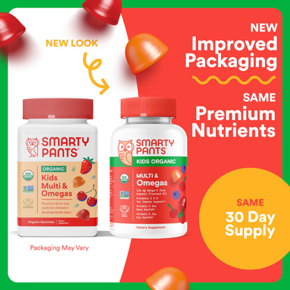 SmartyPants Kids Multivitamin Gummies: Omega 3 Fish Oil (EPA/DHA), Vitamin D3, C, Vitamin B12, B6, A, K & Zinc for Immune Support, Biotin, Gluten Free, Three Fruit Flavors, 120 Count (30 Day Supply)