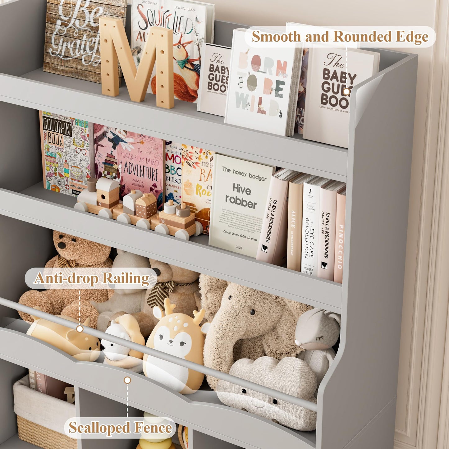 HITHOS 55.3" H Kids Bookshelf with Toy Storage Organizer, Tall Book Shelf with 3 Movable Toy Storage Bins, Large Kids Bookcase with Toy Chest, 39.2" W Modern Toy Box for Kids Room, Playroom, White