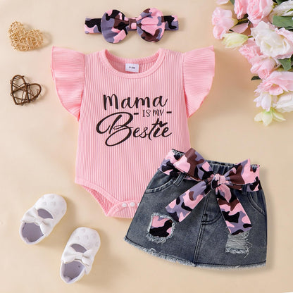 Baby Girl Clothes Newborn Romper Ruffle Sleeve Short Jeans Skirt with Headband Infant Outfits Set 0-18 Months