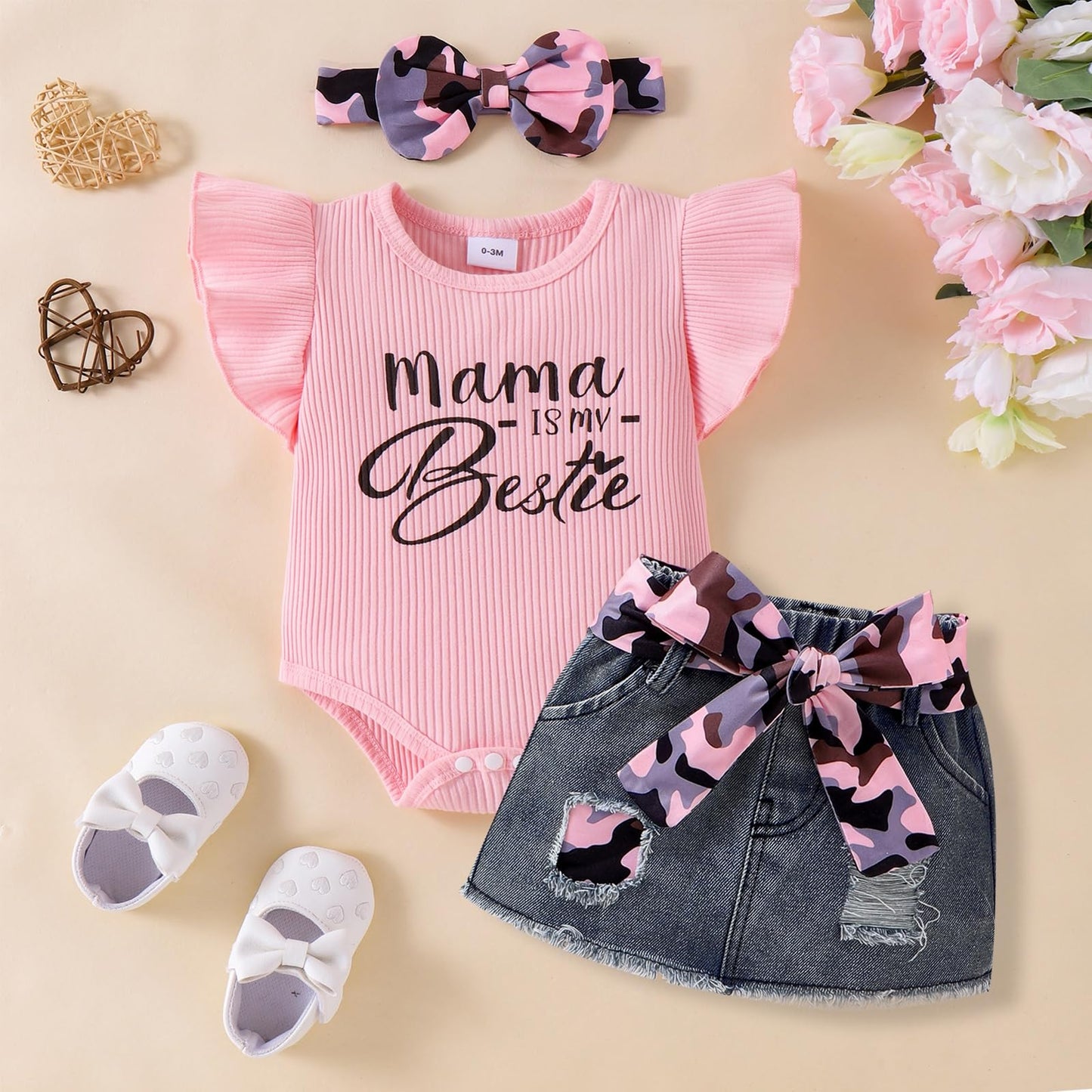 Baby Girl Clothes Newborn Romper Ruffle Sleeve Short Jeans Skirt with Headband Infant Outfits Set 0-18 Months