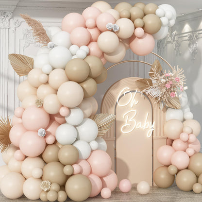 Neutral Balloons Arch Kit, Pink Beige Boho Balloons Garland with Double Stuffed Sand White Balloon for Baby Shower Birthday Wedding Bridal Shower Party Decorations