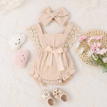 Douhoow Infant Baby Girl Plaid Romper Baby Short Sleeve Pleated Romper Bodysuit Summer Spring Outfits