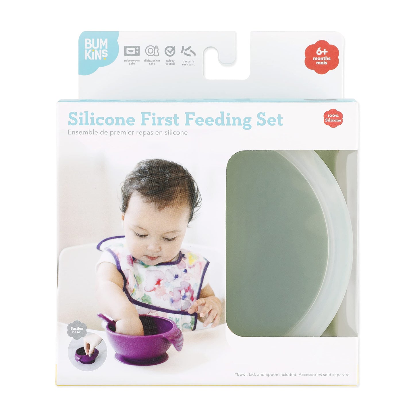 Bumkins Baby Bowls, Disney Minnie Mouse Silicone Baby Feeding Set, Suction Bowls for Baby and Toddler with Spoon, First Feeding Set, Platinum Silicone Bowl for Babies 4 Months