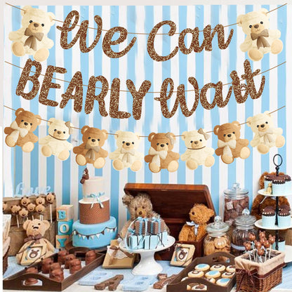 umoni Teddy Bear Banner, We Can Bearly Wait, Brown Glitter, Baby Shower Decorations, Gender Reveal Party Supplies, 19.0x70.0 inches