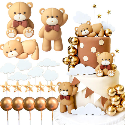 JeVenis Luxury Pink Bear Cake Decoration Baby Bear Baby Shower Cake Topper Bears Train Cake Decoration Baby Shower Birthday Cake Decoration