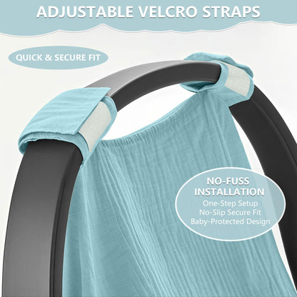 Baby Car Seat Cover, 100% Muslin Carseat Cover, Universal Carseat Covers Baby, Infant Car Seat Cover for Sun, Bug, and Comfort Protection (Green)