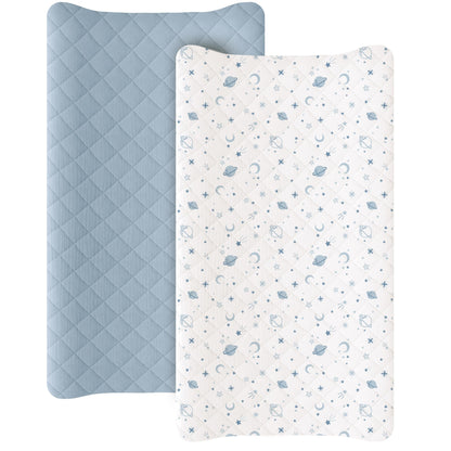 Konssy Waterproof Muslin Changing Pad Cover 2 Pack, Quilted Cotton Fitted Diaper Chang Table Cover, Soft Changing Pad Sheets for Girls Boys (Blossom,Pink)