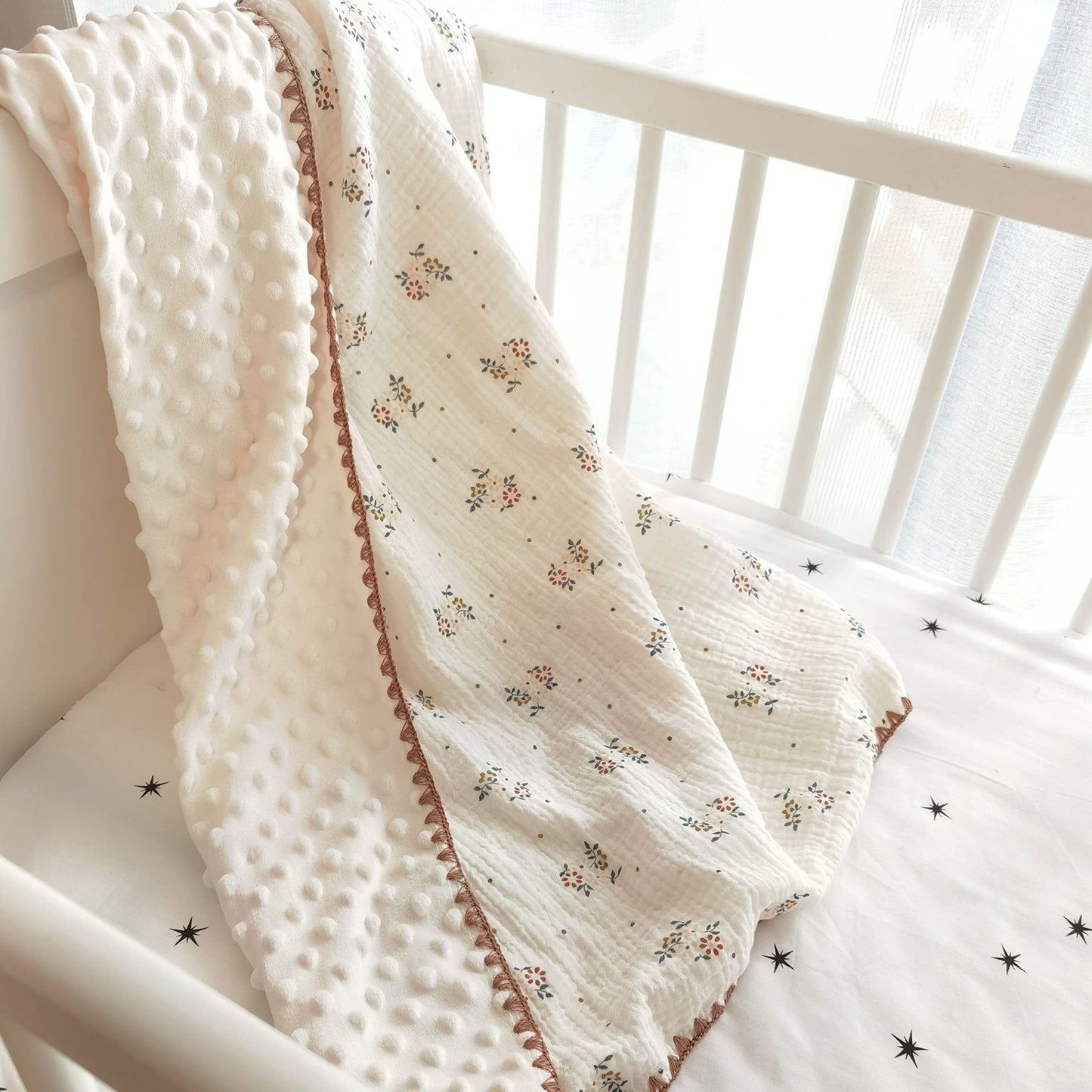 Baby Soft Muslin Thick Blanket Cotton and Dotted Backing Double Layer Receiving Blanket 40"x40" Bunny