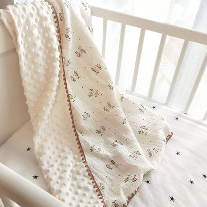 Baby Soft Muslin Thick Blanket Cotton and Dotted Backing Double Layer Receiving Blanket 40"x40" Bunny