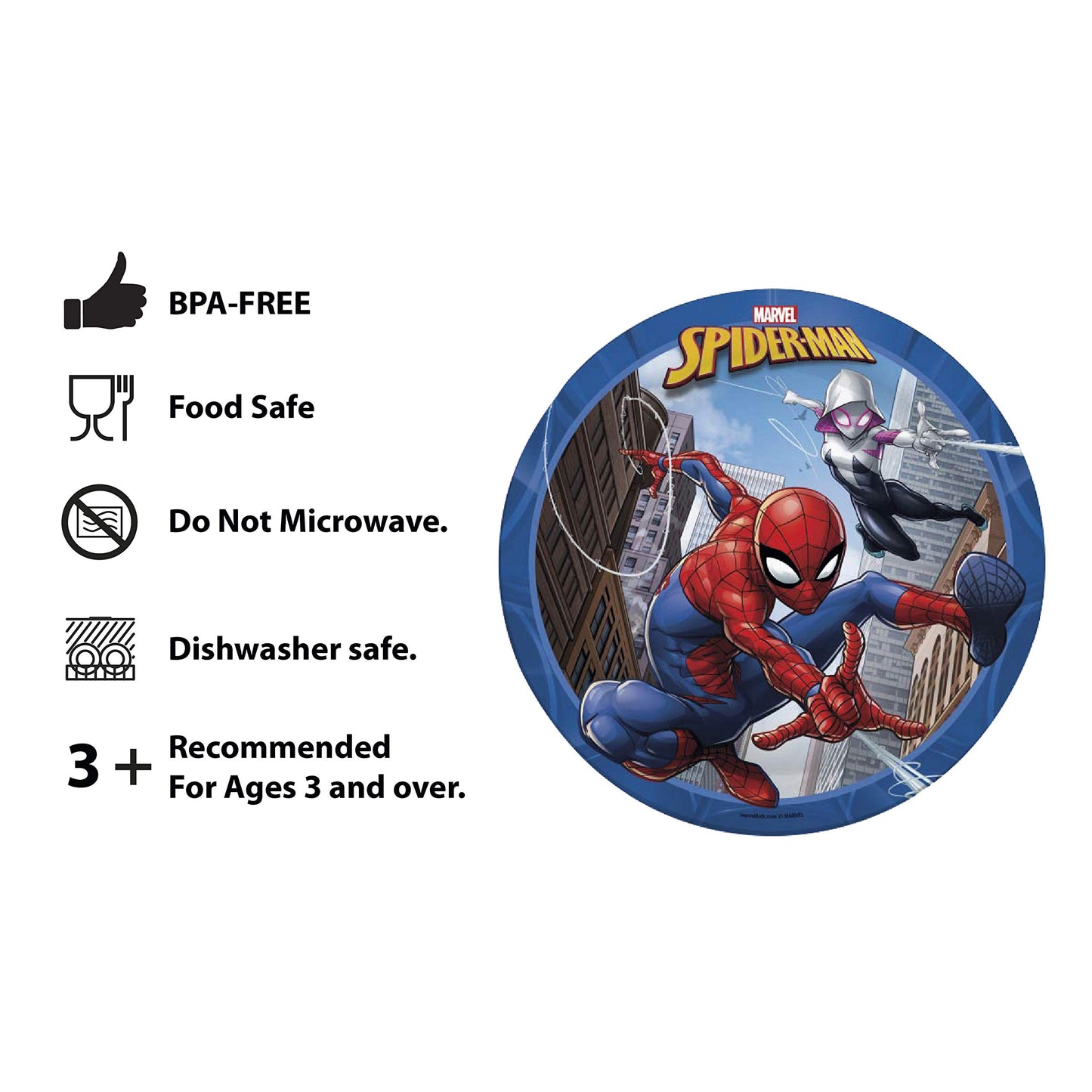 Zak Designs 5-Piece Dinnerware Set, Baby Shark - Durable Plastic & Stainless Steel - Includes Water Bottle, 8-Inch Plate, 6-Inch Bowl, Fork & Spoon - Suitable for Kids Ages 3+