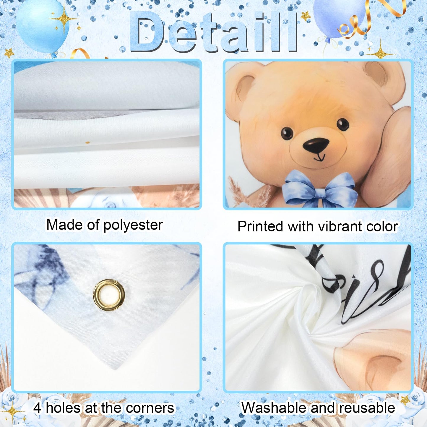 Blue Bear Baby Shower Backdrop 6x3.6 ft We Can Bearly Wait Banner for Boy Bear Baby Shower Decorations Newborn Photo Props Background