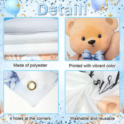 Blue Bear Baby Shower Backdrop 6x3.6 ft We Can Bearly Wait Banner for Boy Bear Baby Shower Decorations Newborn Photo Props Background