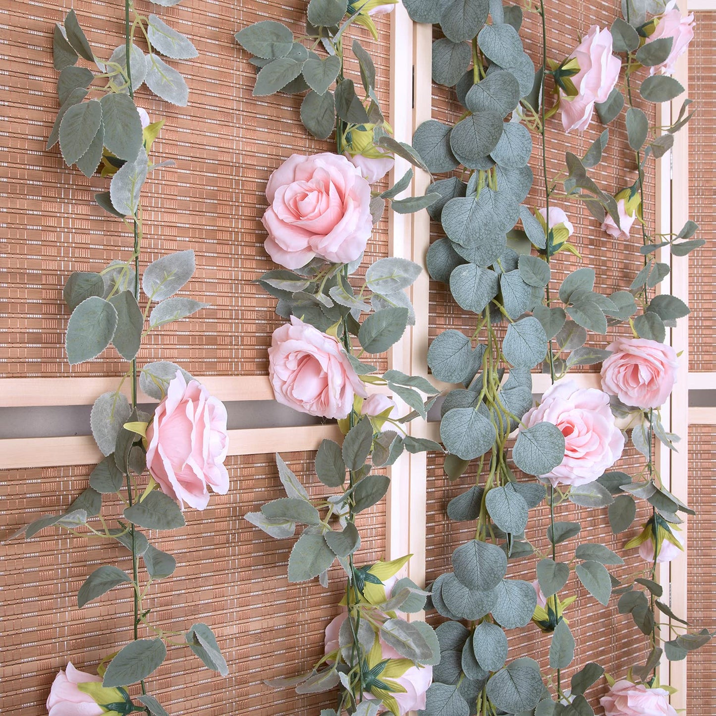TELDRASSIL 4Pcs(26 FT) Artificial Rose Vine Fake Flower Garland Fake Silk Rose Hanging Vine for Wedding Party Background Arch Garden Background Decoration (Pink)