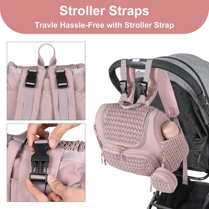 Geestock Diaper Bag Small Diaper Backpack, Stylish Quilted Baby Backpacks, Mini Maternity Bags, with Changing Pad, Pacifier Case & Stroller Straps, Parents Essentials Diaper Bag, Black