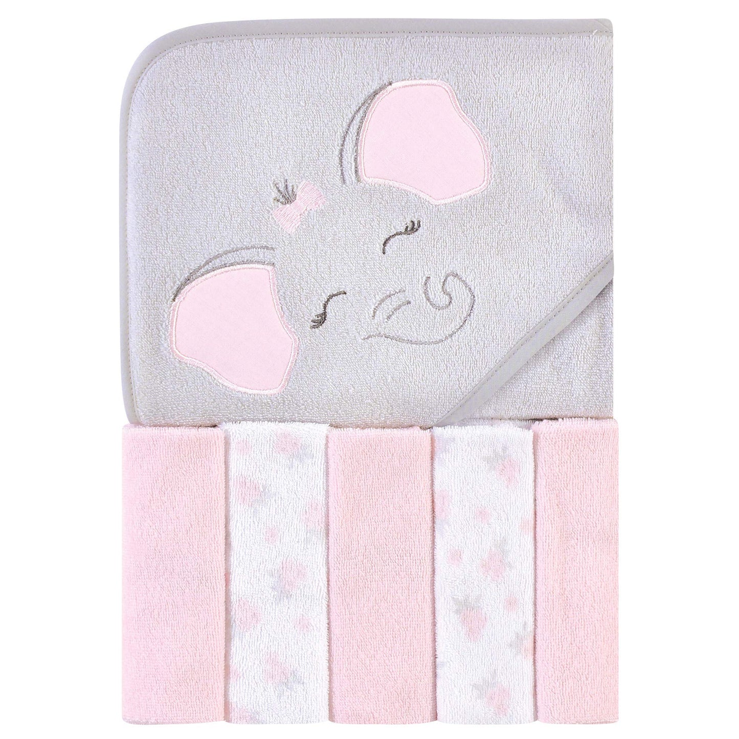 Hudson Baby Unisex Baby Hooded Towel and Five Washcloths, Modern Giraffe, One Size