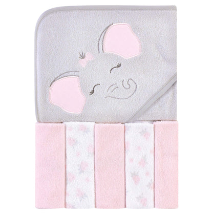 Hudson Baby Unisex Baby Hooded Towel and Five Washcloths, Modern Giraffe, One Size