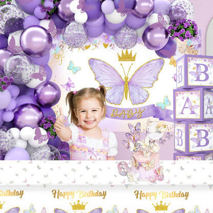Pink Butterfly Baby Shower Decorations for Girl，Pink Balloon Garland Arch Kit，Pink Butterfly Baby Boxes and Butterfly Backdrop Kit for Baby Shower Butterfly Decorations Birthday Party Decor