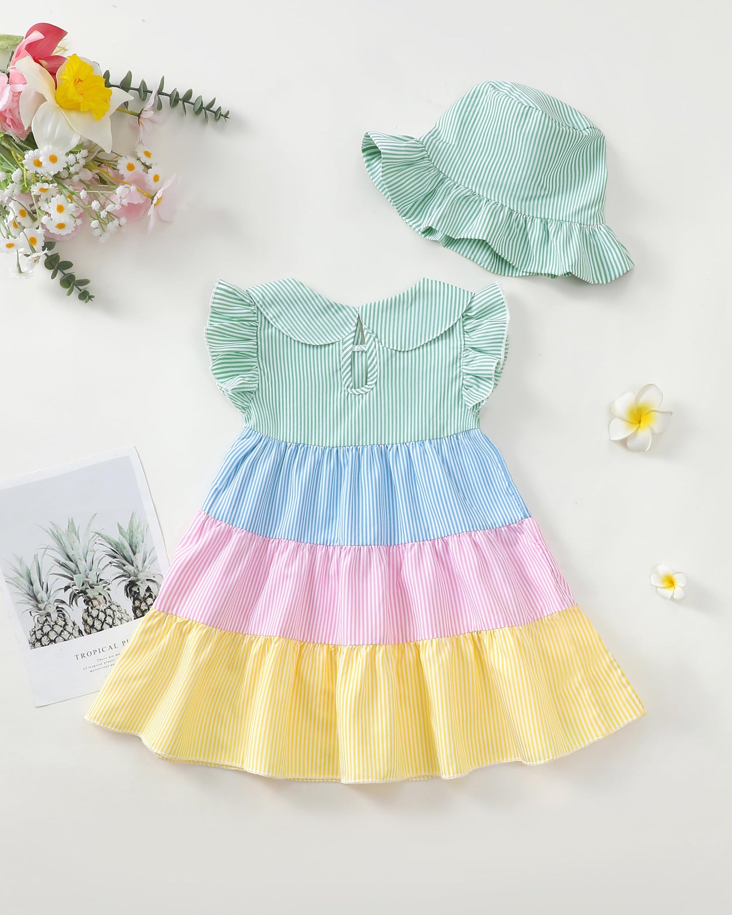 Renotemy Infant Baby Girl Dresses Toddler Girl Clothes Summer Cotton Linen Boho Smocked Sundress Gift for Girls with Hat