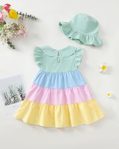 Renotemy Infant Baby Girl Dresses Toddler Girl Clothes Summer Cotton Linen Boho Smocked Sundress Gift for Girls with Hat