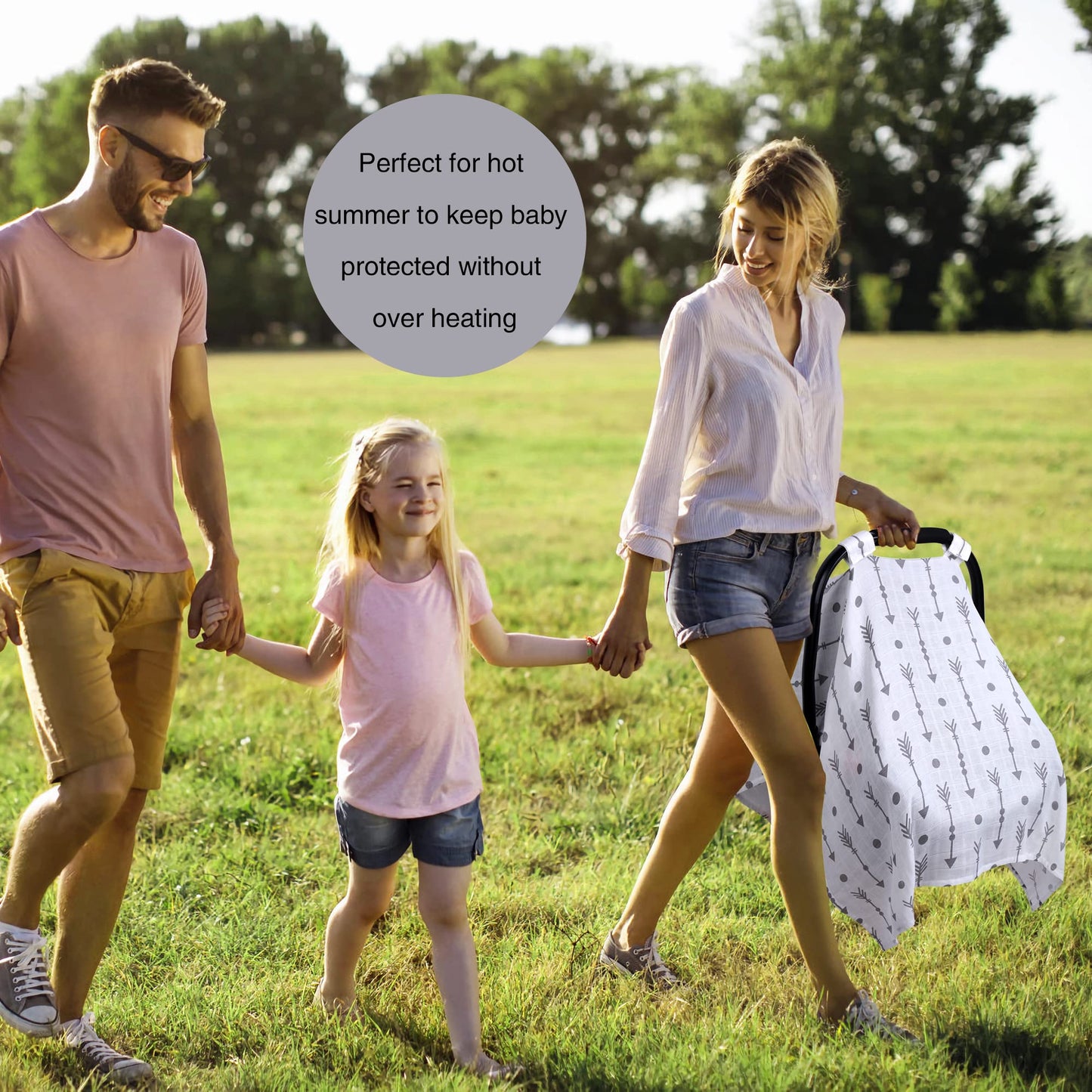 Rquite Car Seat Cover, Muslin Cotton Infant Car Seat Canopy, Breathable Baby Carrier Cover, Summer Stroller Sun Shade, Flower