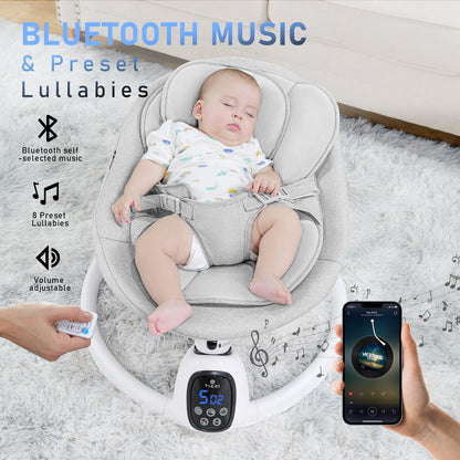 T TICCI Baby Swings for Infants, Smart Portable Baby Swing for Newborn, Bluetooth Infant Swing with Music Speaker, Remote Control Indoor Rocker with 5 Sway Speeds, 0-6 Months, Pink