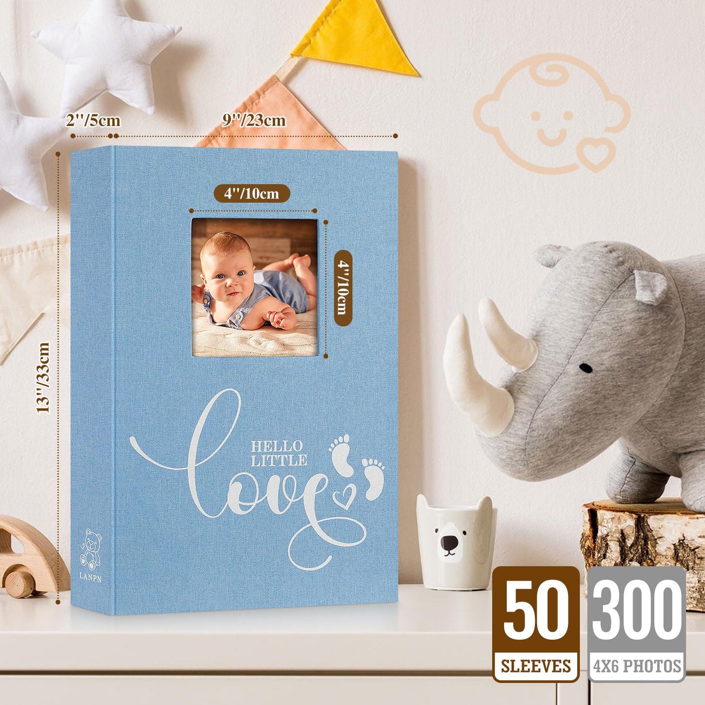Lanpn Baby Photo Album 4x6 600 Pockets, Linen cover Newborn Bebe Memory Book Photobook Holds 600 Horizontal and Vertical Pictures, Picture Album with Front Window Gift for Boy Girl Baby Shower Pink